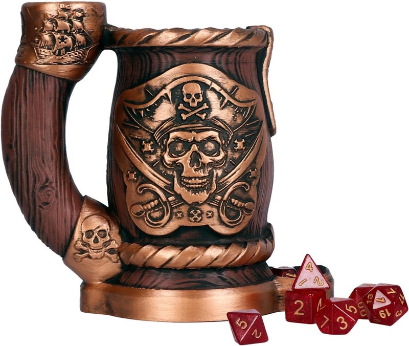 Luazuri Store Dice Tower Mug, Dice Rolling Tower, Comes with 7 PCS Dice Set, Suitable for DND Dungeons and Dragons, Tabletop Games, Available As Drink Holder, D&D Gifts, DND Accessories (Wooden Skull) - Image 1